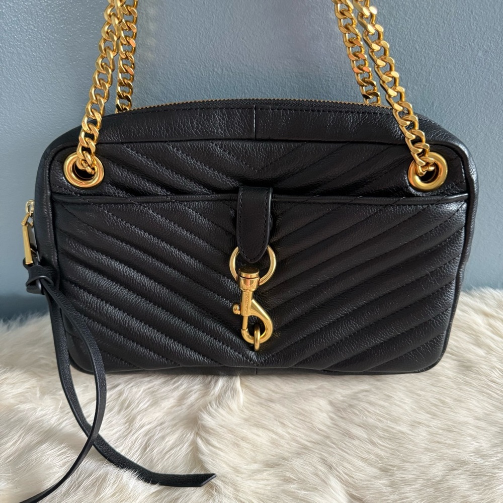 Rebecca Minkoff Edie Antique Brass Zip Leather Shoulder Bag - Picture 4 of 11